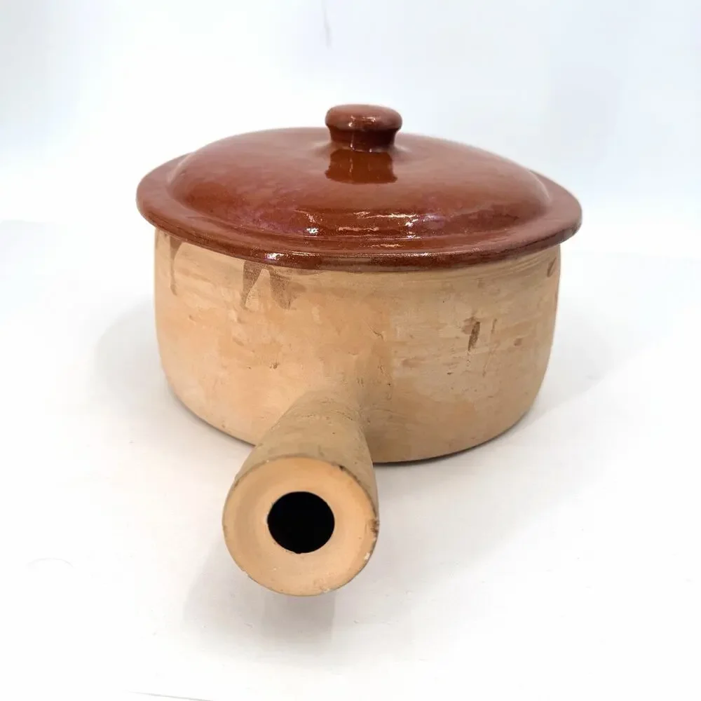 Vintage French Clay Pottery Rustic Terracotta Cooking Pot with Lid